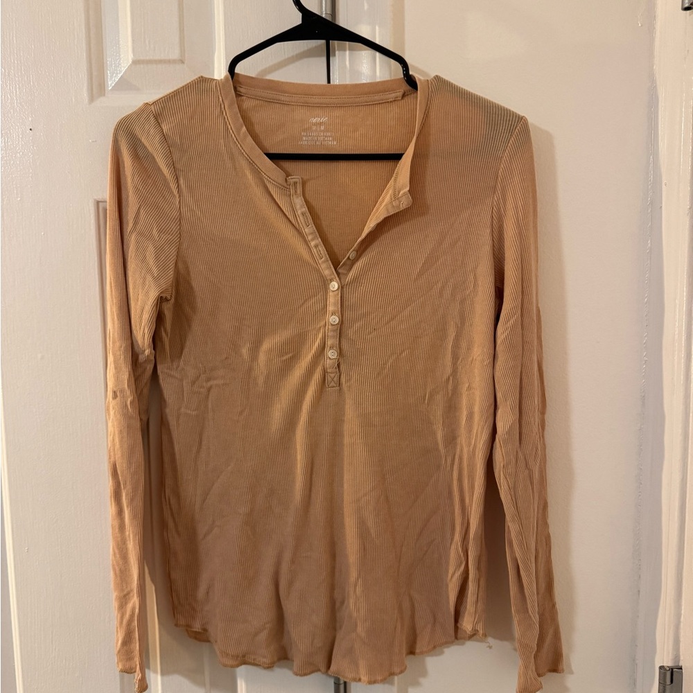 Aerie Peach Long Sleeve Henley Top